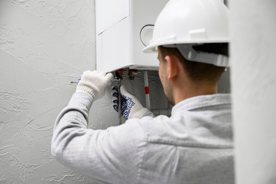 trabajador reparando calentador agua 23 2149334232